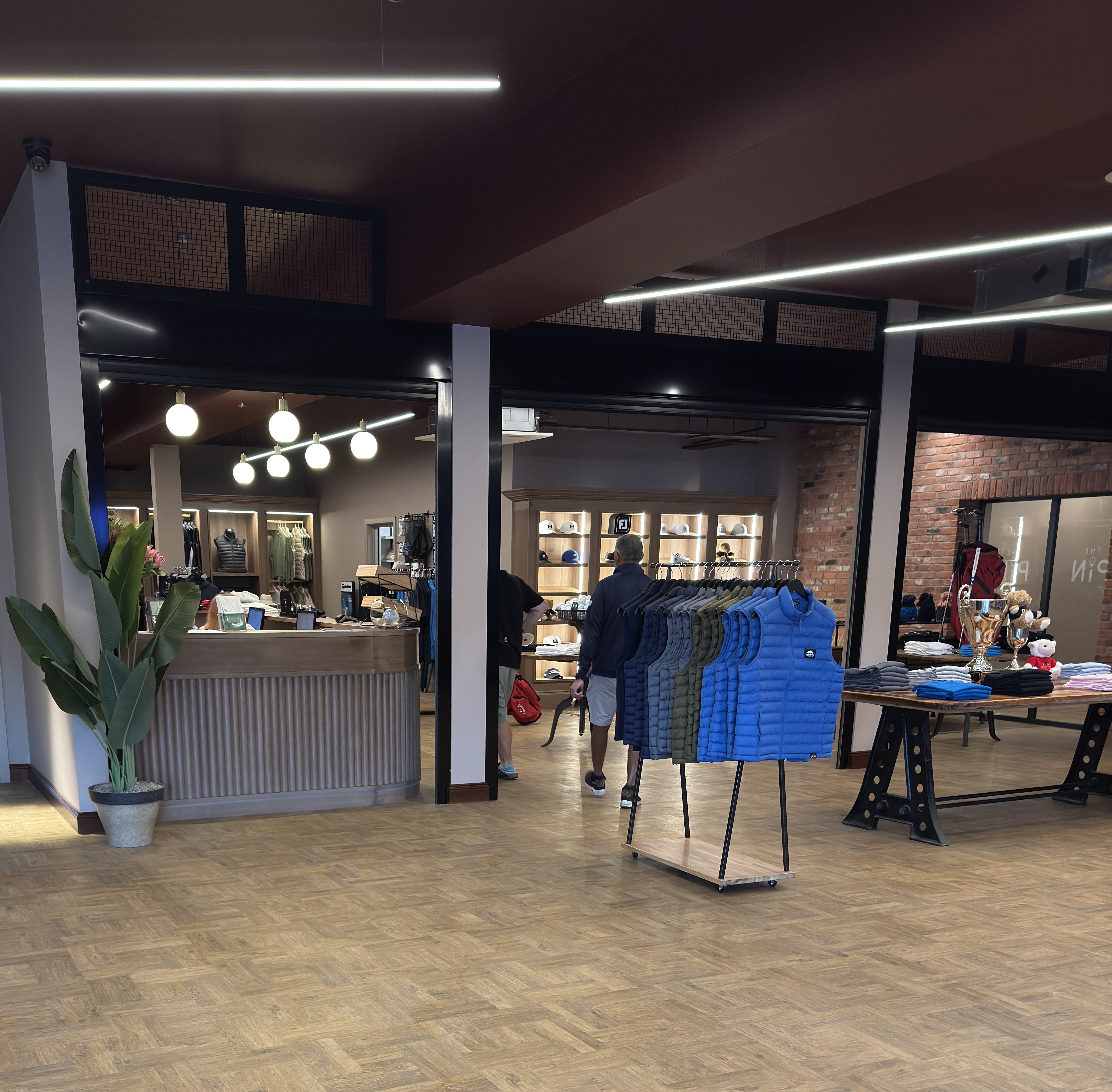 Public building reception area with people